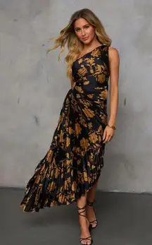 Modern Day Glam Printed One Shoulder Asymmetrical Maxi Dress