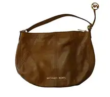 Michael Kors Shoulder Hobo Handbag Medium Tan Gold-tone Top-Zip Bedford Cognac