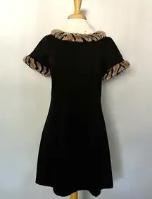 Julie Brown NYC Faux Fur Short Sleeve Little Black Dress Animal Print Size 6