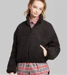 Black Corduroy Cropped Puffer Coat