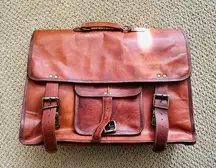 18 Inch Vintage Men's Brown Handmade Leather Briefcase Best Laptop Messenger Bag