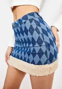 Dolls Kill Poster GRL  Sherpa Lined Denim Mini Skirt | S