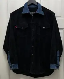 D'Mode Classix Y2K Black Corduroy Shacket w/ Denim Accents - Size Medium