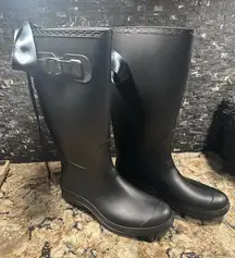 Kamik Lace Up Black Rain Boots Tall Boot Size 10 Ribbon Bow Back