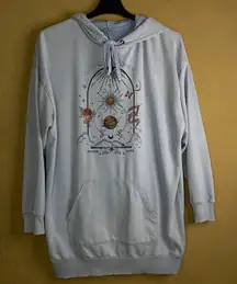 No Boundaries Womens Graphic Hoodie XL Light Blue Celestial Sun Moon Snake EUC