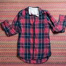 PLAID EXTRA LENGTH BUTTON UP SHIRT