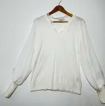 Elegant Viscose Blend V-Neck Sweater with Flutter Long Sleeves