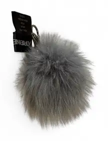 ADRIENNE LANDAU Gray Fox Fur Pom Pom Keychain Bag Charm Soft Fluffy Real Stylish