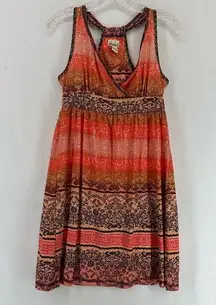 Mudd Boho Y2K Mini Sun Dress V Neck Medium Orange