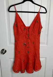 Farm Rio  linen embroidered exotic tropical animals birds red dress size small