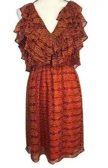 MM Couture by Miss Me Ruffled Halter Dress Patterned Orange & Purple Size Large‎