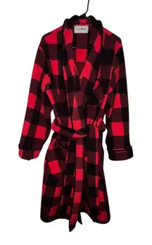 VTG‎ LL Bean Buffalo Plaid Fleece Robe Red Black Check Lounge Wear Women's L/XL
