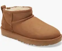 UGG Classic Ultra Mini Chestnut Suede Sheepskin Winter Ankle Boots Womens Size 9