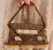 K.C. Malhan Brown Beaded Sequined Little Evening Purse Pouch Handbag