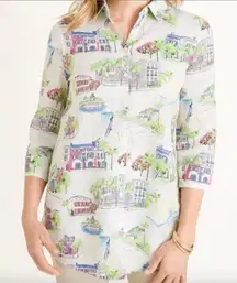 Chico’s Southern Charm Side Button No Iron Linen Shirt. Size 4/6. Chicos sz 0.