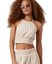 AMERICAN EAGLE Cropped Tie Back Halter Top Adjustable Spaghetti Straps Stripe M