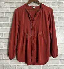 Sundance Terracotta Rust Pullover Hippie Pleated Ruffle Blouse Size XS