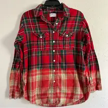 Panache Red Green Plaid Button Down Flannel Shirt Casual Medium