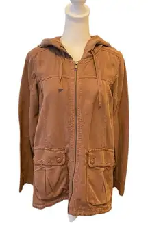 American Eagle Hooded Cargo Utility Jacket Full Zip Womens Size Small Peach