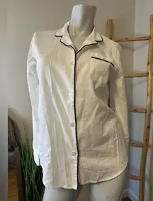 Petite Plume End On End Pajama Top Cotton Small White and Navy