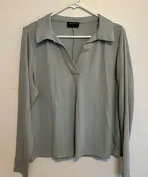 Lane Bryant Ribbed Split Neck Collared Long Sleeve Top Size 14/16 Sage