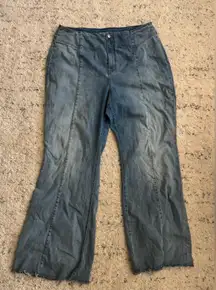 Free People Curvy Flared Jeans Sz 34 Light Wash Bare Back Raw Hem Plus Size