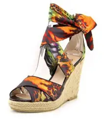 Impo Orabelle “Oprah” Colorful Ankle Wrap Espadrille Wedge Sandals Size 8