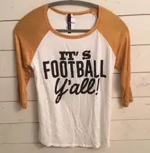 NEW football raglan quote tee mustard white
