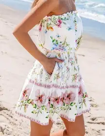 CUPSHE ONE PIECE FLORAL PRAIRIE STRAPLESS COVERUP DRESS L