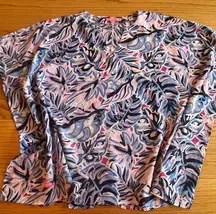 Simply Southern  Drape Poncho Style Blouse‎ Size XXL Leaf Blue Pink Boho Hippie