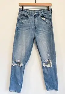 American Eagle Hi Rise Distressed Mom Jeans Blue Size 6