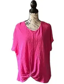 Rachel Ray Hot Pink Cap Sleeve Boxy Knot Hem Pullover Barbie Linen Tee Shirt 1X