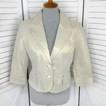 Newport News Vintage Leather Metallic Gold Blazer Jacket Size 8