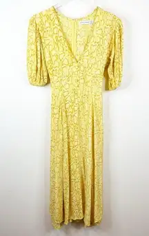 Faithfull the Brand Delia Snakeskin A-Line Midi Dress 4 Yellow