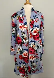 T Tahari Light Blue Floral Spring Fall Trench Coat Jacket Size XS