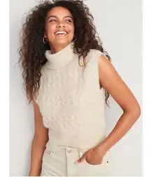 NWT Old Navy Sleeveless Cropped Cozy Plush-Yarn Cable-Knit Turtleneck Sweater L