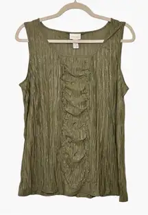 Chico’s Moonbean Crinkle Tank Top Metallic Sheen Olive Green Size 2 (Large)