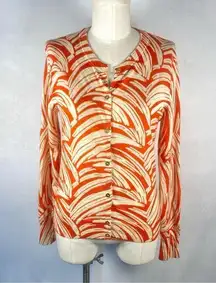 J Crew Jackie Cardigan Sweater Palm Print Gold Buttons Size M F8269 Merino Wool