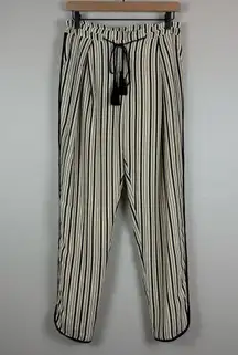 Greylin Anthropologie Pants Women Medium Ivory Black Striped Tassel Tie Straight