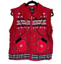 Designer Originals Joy Ugly Christmas Sweater Vest Red Women’s Large Petite