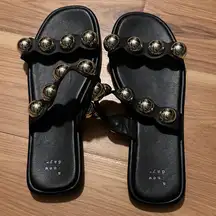 a new day Black Sandals with Gold Accents Sz10