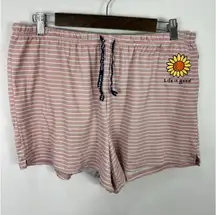 Life Is Good Sleep Shorts XL Pink Stripe Sunflower Lounge Pajama Cottagecore