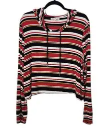 Express Red Stripe Cropped Hoodie Size XL Striped Knit Top with Hoodie