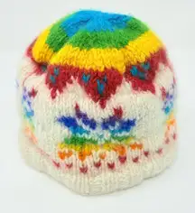 Women’s Beanie Hat 100% Wool 100% Fleece Lining One Size White Colorful