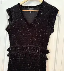 Aqua Black Velvet Star Print Dress‎ Size Small