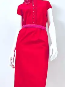 Classy-Chic “Lady In Red” Flattering Stealth Secretary MIDI Knee Dress Mandarin