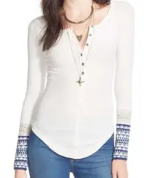 Free People light pink Newbie ski lodge Newbie crochet cuffs thermal Shirt Sz S