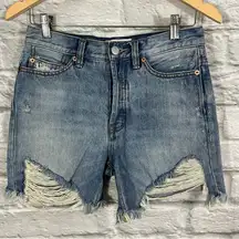 We The Free Jean Shorts 24” Blue Cut Off High Distressed Cotton Denim Jorts