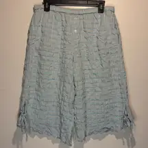 Anthropologie- Light Blue Orange Striped Cropped Pajama Bottoms Side Ties Size M