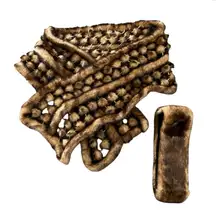 Faux Fox Fur Wrap Scarf w/ Head Band Maybe Adrienne Landeau Pom Pom Texture